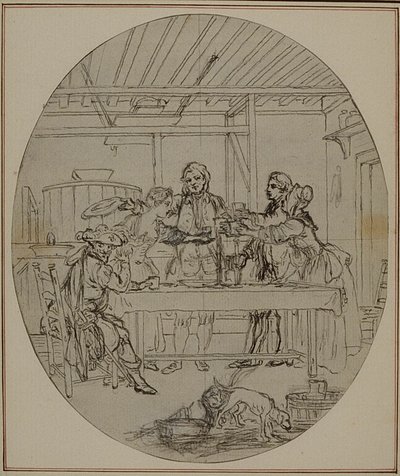 Studie für eine nie veröffentlichte zweite Ausgabe von Colles "La Partie de Chasse de Henri IV", Akt III, Szene 10 von Hubert Francois Gravelot