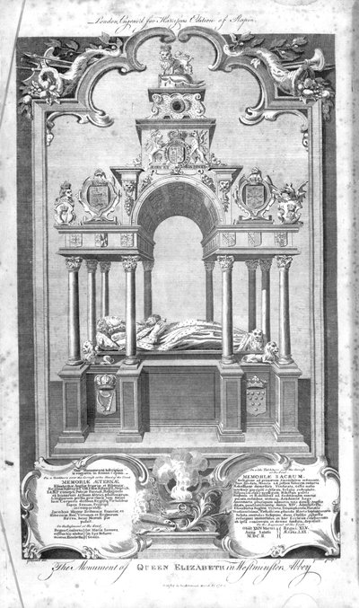 Das Denkmal von Königin Elizabeth in der Westminster Abbey, Illustration aus Rapins 