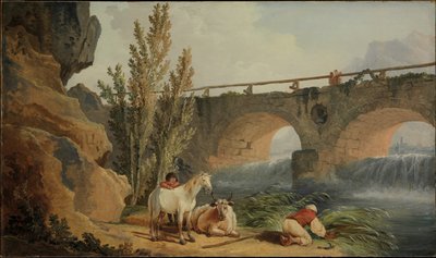 Brücke über einen Wasserfall von Hubert Robert