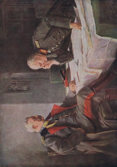 Studium eines Kriegsplans, Illustration aus Hindenburg, veröffentlicht von Daterlandischer Derlag C U Weller Berlin, 1922 von Hugo Vogel