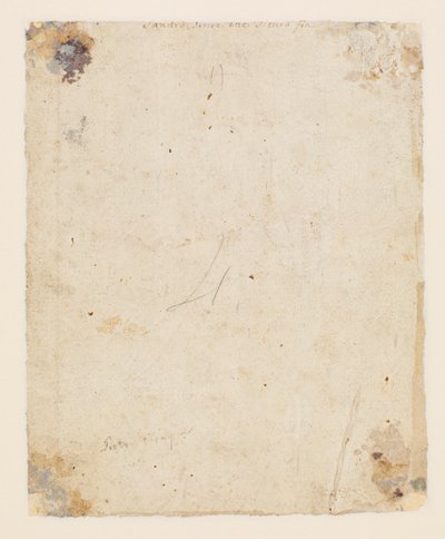 Inschrift auf der Rückseite: obere Mitte, braune Tinte, italienische Handschrift des 18. Jahrhunderts: "Sandro schreibt, dass es sicher sei"; darunter, braune Tinte, Handschrift des 19. Jahrhunderts: "Petro Perugino" von Hugo van der Goes
