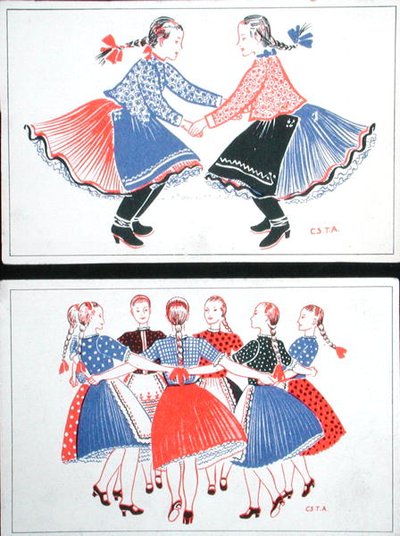 Postkarten, die traditionelle ungarische Tänze zeigen, ca. 1947-48 von Hungarian School