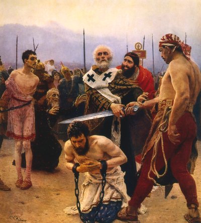 St. Nikolaus rettet drei Unschuldige vor der Hinrichtung, um 1888 von Ilya Efimovich Repin