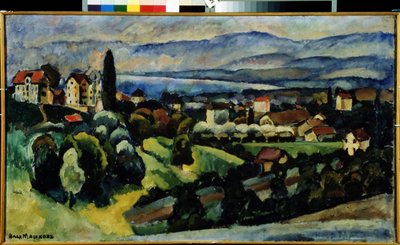 Blick auf die Stadt Nervi (Italien). Beschreibung der Landschaft und der kleinen Stadt an der italienischen Riviera, nahe Genua, im Sommer. Gemälde von Ilya Ivanovich Mashkov (Ilia Machkov, Matchkov) (1881-1944) von Ilya Ivanovich Mashkov