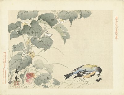 Vogel bei Raupe (Serientitel: Blumen- und Vogelskizzen von Keinen) von Imao Keinen