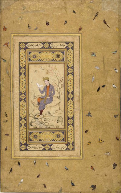Junger Mann, der in einer Landschaft liest, ca. 1608-1610 von Indian Art.