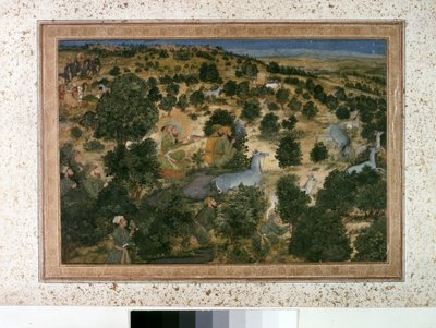AURANGZEB: Awrangzib jagt Nilgais, ca. 1660 von Indian School