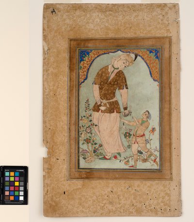 Ein Falkner nimmt ihre Beute von einem Pagen entgegen, ca. 1580 von Indian School