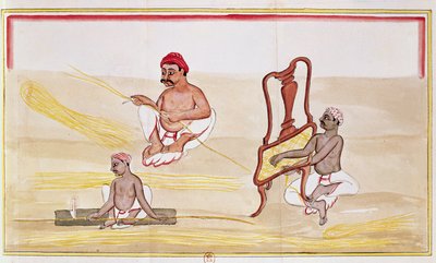 Stühle für den Export nach Großbritannien flechten (Feder & Tinte und Aquarell auf Papier) von Indian School