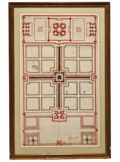 Früher schematischer Plan der Gärten des Taj Mahal, Agra, Nordindien, ca. 1805 von Indian School