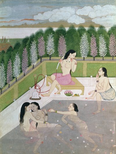 Mädchen beim Baden, Pahari-Stil, Kangra-Schule, Himachel Pradesh, 18. Jahrhundert von Indian School