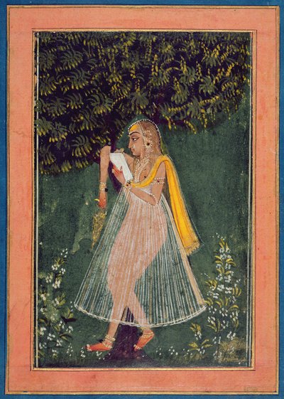 Hindufrau liest einen Liebesbrief unter einem Baum von Indian School