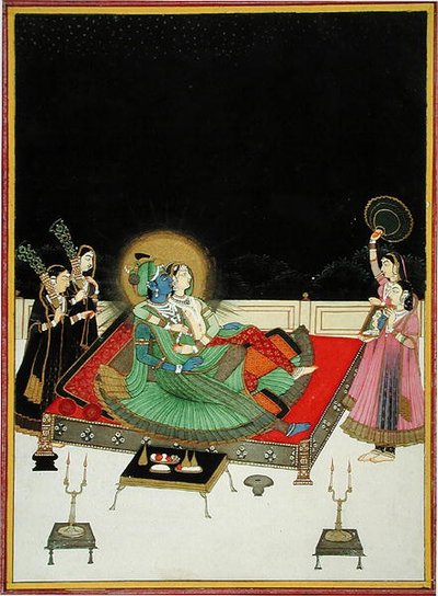 Radha und Krishna bewundern sich im Spiegel, ca. 1800 von Indian School