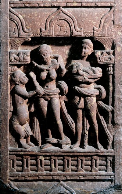 Indische Kunst: Sundarananda (Nanda) hilft Sundari bei ihrer Toilette. Periode Kouchane (Kushan oder Kushan) von Indian School