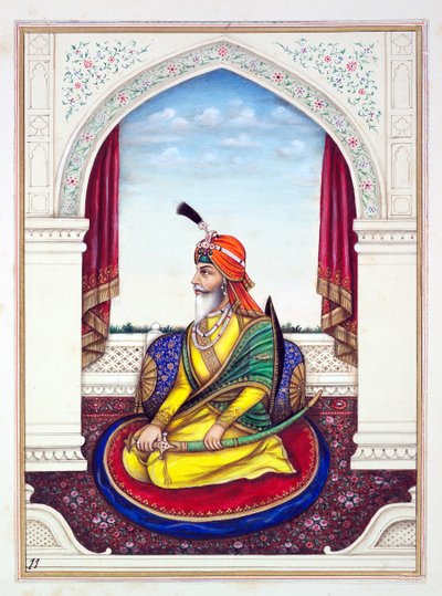 Rajah Chattar Singh, aus Das Königreich Punjab, seine Herrscher und Häuptlinge, Band I, ein Band mit 27 Aquarellstudien eines unbekannten indischen Künstlers, ca. 1840 von Indian School