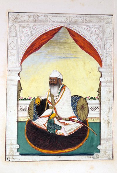 Sirdar Gurmukh Singh Bhai, aus Das Königreich Punjab, seine Herrscher und Häuptlinge, Band II, ein Band mit 30 Aquarellstudien eines unbekannten indischen Künstlers, ca. 1840 von Indian School