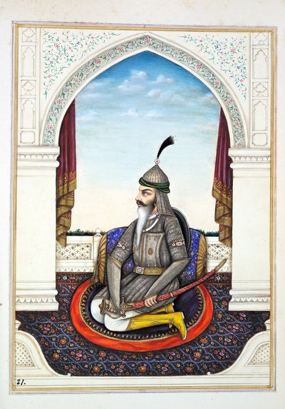 Sirdar Harri Singh, aus Das Königreich Punjab, seine Herrscher und Häuptlinge, Band I, ein Band mit 27 Aquarellstudien eines unbekannten indischen Künstlers, ca. 1840 von Indian School