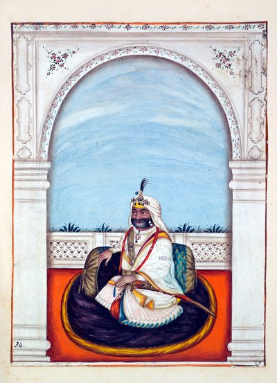 Sirdar Lehna Singh (Majithia), aus Das Königreich Punjab, seine Herrscher und Häuptlinge, Band II, ein Band mit 30 Aquarellstudien eines unbekannten indischen Künstlers, ca. 1840 von Indian School