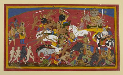 Sugriva und Angada töten Dämonenfeinde im Kampf von Indian School
