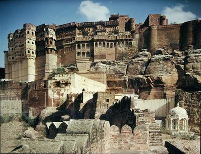 Blick auf das Mehrangarh-Fort, erbaut 1459 von Indian School