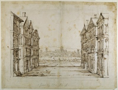 Englische Häuser mit London und der Themse in der Ferne von Inigo Jones