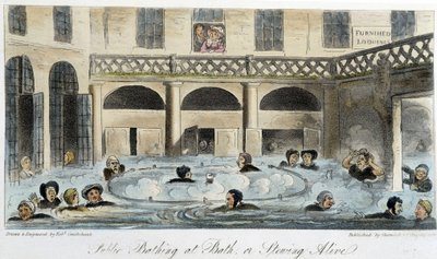 Öffentliches Bad in London - in "The English Spy" von Charles Molloy Westmacott, Zeichnung von Robert Cruikshank, Londoner Ausgabe von Isaac Robert Cruikshank