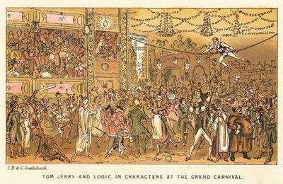 Tom, Jerry und Logic in Kostümen beim großen Karneval von Isaac, Robert and George Cruikshank