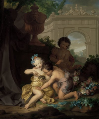 Drei Kinder spielen mit einem Vogelnest von Isaac Walraven (rejected attribution)