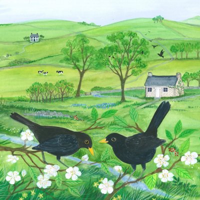Amseln und Blüten von Isabelle Brent