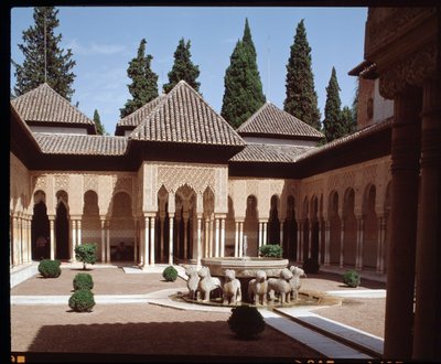 Ansicht des Löwenhofs, Hauptgericht des Nasridenpalastes der Löwen von Islamic School