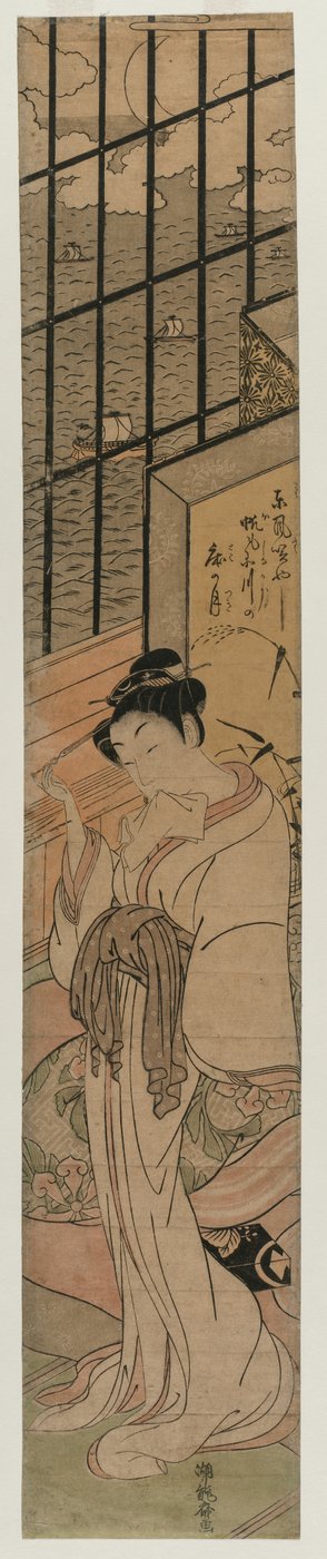 Kurtisane in einem Raum mit Blick auf die Bucht von Edo von Isoda Koryusai