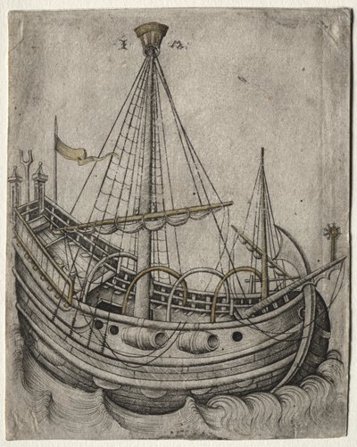 Ein Schiff bewegt sich nach rechts von Israhel van Meckenem