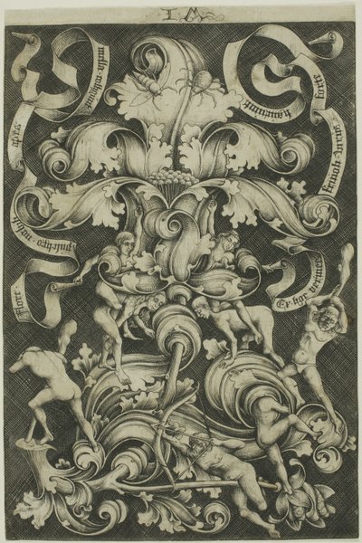Ornament mit Blume und acht wilden Leuten von Israhel van Meckenem the younger