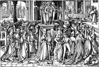 Der Tanz am Hofe des Herodes, ca. 1500 von Israhel van Meckenem the younger