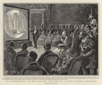 Eine Unterhaltung im Vatikan, der Papst bei einer Laterna-Magica-Ausstellung von Italian School