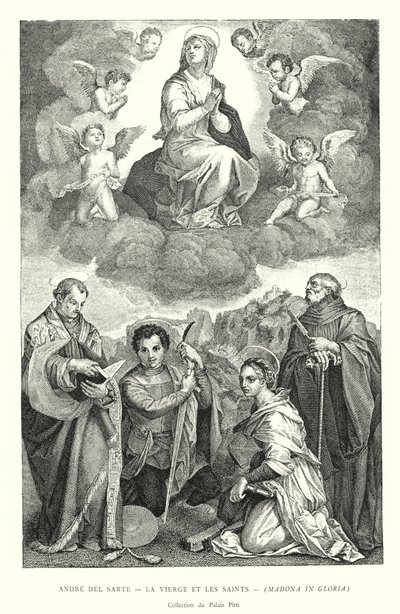 Andre del Sarte, Die Jungfrau und die Heiligen, Madonna in Gloria, Sammlung des Palazzo Pitti (Stich) von Italian School
