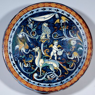 Cafaggiolo Fayence-Tasse mit fantastischen Tieren dekoriert von Italian School