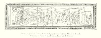 Cassone oder Hochzeitskiste aus dem 15. Jahrhundert, darstellend die Hochzeit von Adimari und Ricasoli, aufbewahrt im Museum der Akademie der Schönen Künste in Florenz von Italian School