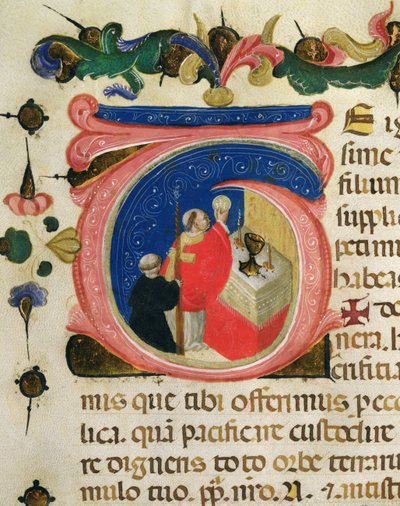 Feier der Eucharistie, aus einer Mariegola der Laiengilde des Hl. Hieronymus, um 1400 von Italian School