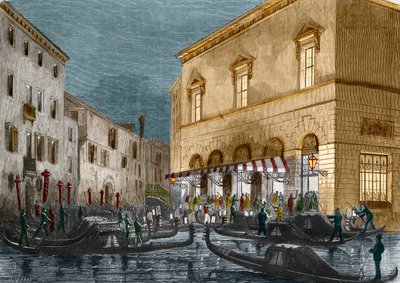 Gondoliere warten auf Zuschauer vor dem Teatro La Fenice, Venedig, Italien, aus Le Monde Illustré Nr. 564, 1868 von Italian School