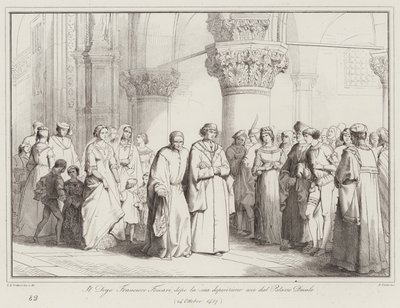 Der Doge Francesco Foscari verlässt nach seiner Absetzung den Dogenpalast von Italian School