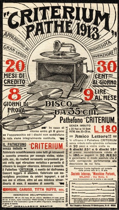 Italienische Werbung für das Criterium-Grammophon der Marke Pathé von Italian School