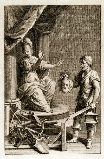 Gerechtigkeit weist den Henker zurück, der die Köpfe der zum Tode Verurteilten präsentiert von Italian School