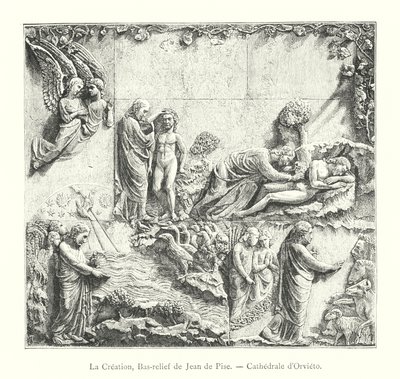 Die Schöpfung, Basrelief von Giovanni Pisano, Kathedrale von Orvieto (Stich) von Italian School