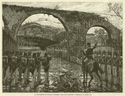Die Erschießung der Brüder Bandiera und ihrer Gefährten in Cosenza am 25. Juli 1844 (Gravur) von Italian School