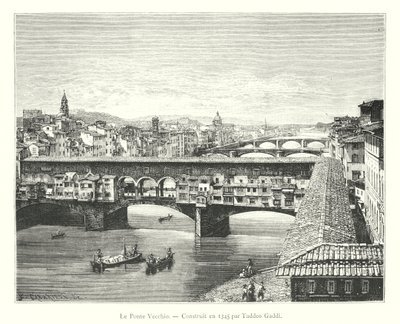 Die Ponte Vecchio, erbaut 1345 von Taddeo Gaddi (Gravur) von Italian School