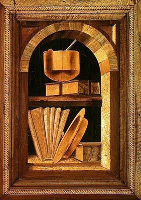 Marketerie-Panel eines Stilllebens mit Büchern von Italian School