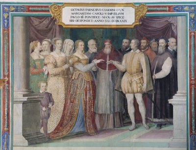 Hochzeit von Ottavio Farnese und Margarete von Österreich, Tochter von Karl V., durch Papst Paul III. Farnese von Italian School