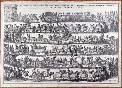 Maskerade: Prozession und Tanz von Maskenmenschen anlässlich des Karnevals. Mailand 20.02.1764 von Italian School
