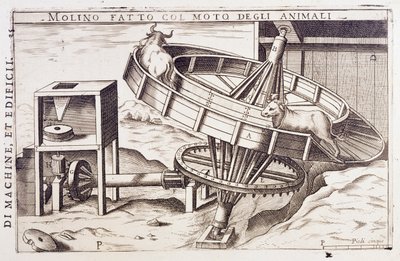 Mühle, die von Tieren angetrieben wird, Gravur Italien von Italian School